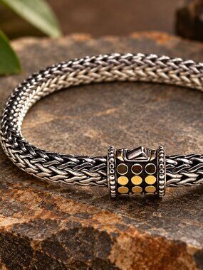 John Hardy Classic Chain Gold Dot Clasp Bracelet  6.5mm width, 7.25"